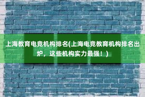 上海教育电竞机构排名(上海电竞教育机构排名出炉，这些机构实力最强！)