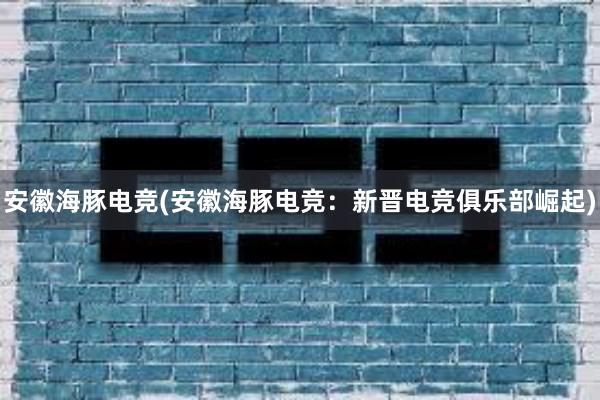 安徽海豚电竞(安徽海豚电竞：新晋电竞俱乐部崛起)