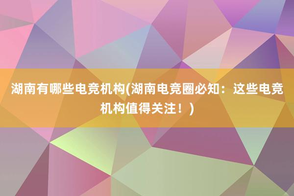 湖南有哪些电竞机构(湖南电竞圈必知：这些电竞机构值得关注！)