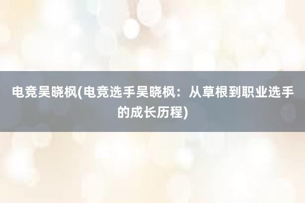 电竞吴晓枫(电竞选手吴晓枫：从草根到职业选手的成长历程)