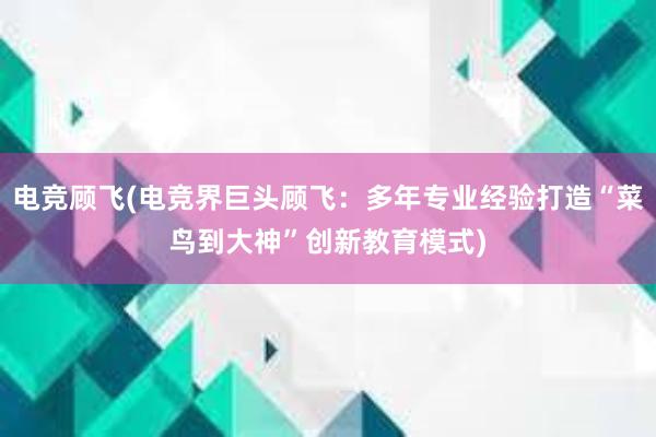 电竞顾飞(电竞界巨头顾飞：多年专业经验打造“菜鸟到大神”创新教育模式)