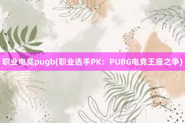 职业电竞pugb(职业选手PK：PUBG电竞王座之争)