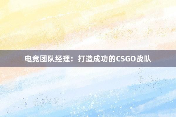 电竞团队经理：打造成功的CSGO战队