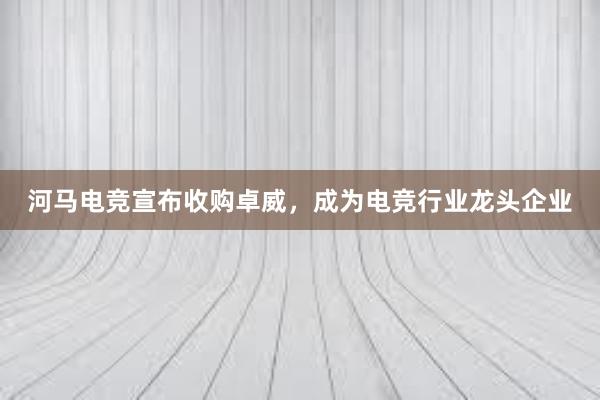 河马电竞宣布收购卓威，成为电竞行业龙头企业